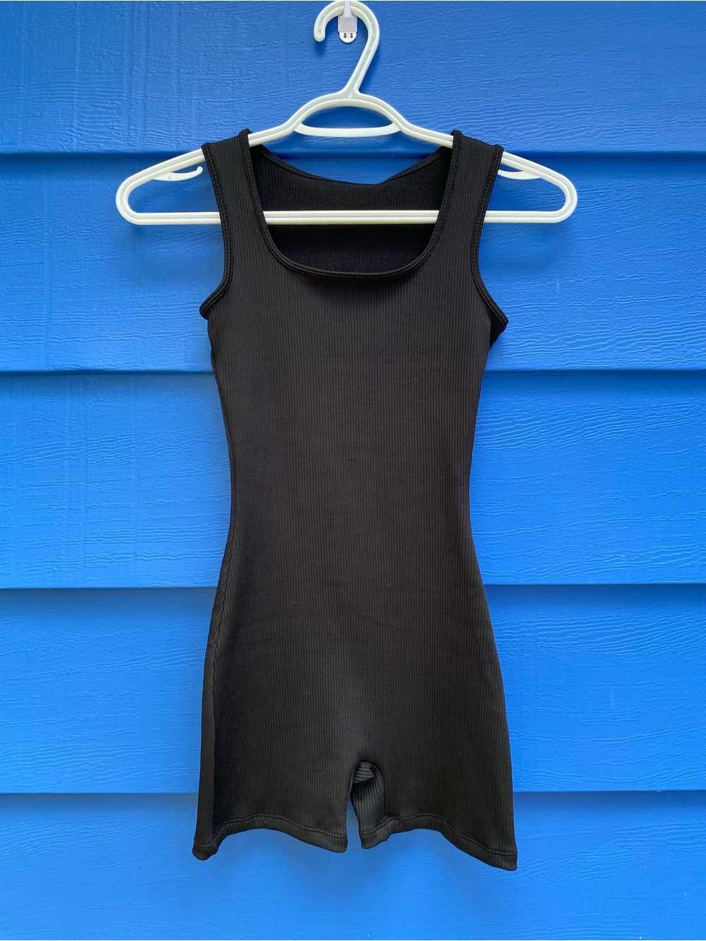 Black Ribbed One-Piece (Shorts/Tank Style)